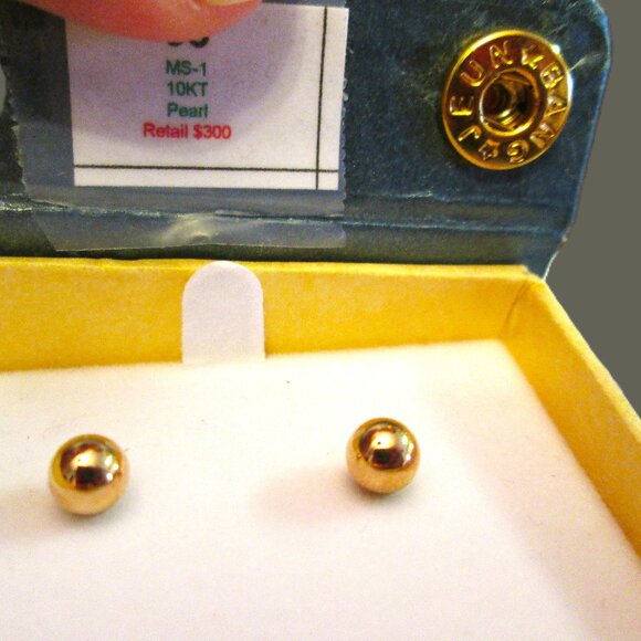 Revers. 10Kt Gold Ball & Fresh Water Pearl 2-in-1 Earrings NWT - Picture 1 of 7